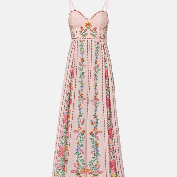 FARM Rio Pink Delicate Forest Maxi Dress Floral Tropical Botanical Resort Size S - Picture 5 of 8